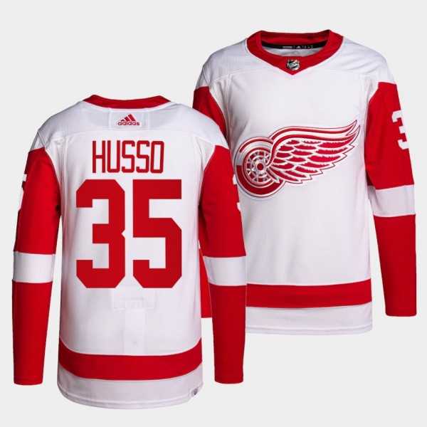 Men's Detroit Red Wings Authentic Primegreen #35 Ville Husso White Away Jersey Dzhi